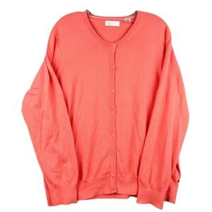 Greg Norman Cardigan Sweater Womens XXL Coral Pink Button Front Knit Top Golfing